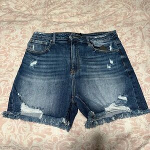 Risen Distressed Medium Washed Denim Shorts